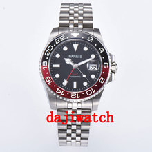40mm PARNIS black dial black/red bezel Sapphire crystal date GMT automatic mens watch Mechanical watches 2024 - buy cheap