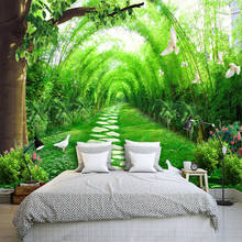 Custom 3D Wall Murals Wallpaper Living Room TV Background Non-woven Straw Wallpaper Green Bamboo Forest Wall Mural Paintings 2024 - buy cheap