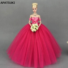 Vestido rosa para muñeca Barbie, vestido de boda para muñeca Barbie, vestido largo para fiesta de noche, 1:6 2024 - compra barato