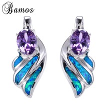 Bamos única pena azul fogo opala brincos para mulher branco ouro cheio festa de casamento brinco brincos presente de aniversário ear0640 2024 - compre barato