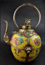 Украшения Декор Желтый фарфоровый кувшин тибетское серебро ручной работы paintting “Цветок” с крупными чайник Статуя Тибет Мяо античная серебряная 2024 - купить недорого