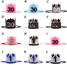 Детская шапка на 1-й день рождения, детская шапка на день рождения, для девочек и мальчиков, розовые синие цветы, корона принцессы, детская одежда для волос 2024 - купить недорого