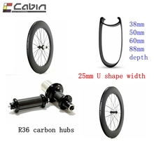 Bujes de carbono R36 para bicicleta de carretera, ruedas de carbono 700C, 38mm, 50mm, 60mm, 88mm, Clincher Tubular, llanta aero afilada en U de 25mm de ancho 2024 - compra barato