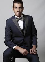 New Arrival Groom Tuxedo Navy Blue Groomsmen Peak Lapel Wedding/Dinner Suits Best Man Bridegroom (Jacket+Pants+Tie+Vest)B399 2024 - buy cheap