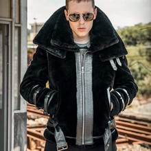 Мужская байкерская куртка из овчины, байкерская куртка большого размера с натуральным мехом, высокое качество 2024 - купить недорого