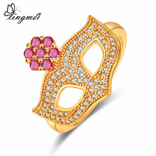 Lingmei Mask Shaped Unique Wedding Rings Zircon Silver Color Jewlery Yellow GoldRing Size 6 7 8 9 Flower Style 2024 - buy cheap