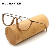 HDCRAFTER Vintage Eyeglasses Frames Men/Women Wood Metal Reading Myopia Glasses Frame with Clear Lens Wooden Eyewear Frames 2024 - buy cheap