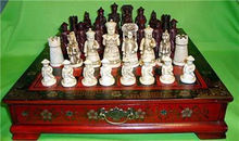 Exquisite Chinese Qing Dynasty Character 32 pieces chess set & Leather Wood Box Flower Bird Table 2024 - buy cheap