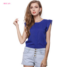 BYUAN Fashion Women Shirts Blouses 2018 Summer Women Top Tees Solid Shirt Short Sleeve Office Ladies Chiffon Tops 2024 - buy cheap