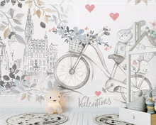 Beibehang Custom wallpaper simple card can hand-painted cute animal bicycle love children's room background wall 3d wallpaper 2024 - buy cheap