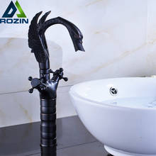Dual Cross Handle Black Bronze Basin Faucet Deck Mounted Countertop Swan Bathroom Mixer Faucet hot and cold water 2024 - buy cheap