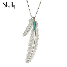 Vintage Feather Necklace Pendants Bead Statement Necklace Silver Gold Long Chain Punk For Women Fashion Jewrely Boho 2019 New 2024 - buy cheap