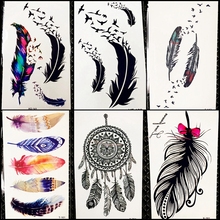 Hot Sale Black Feather Temporary Tattoo Women Makeup Arm Fake Tatoos Stickers Birds Water Transfer Dreamcatcher Tattoo DIY Girl 2024 - buy cheap