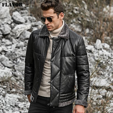 FLAVOR Men's Real Leather Down Jacket Men Genuine Lambskin Winter Warm Leather Coat with Turn Down Sheep Fur Collar 2024 - buy cheap