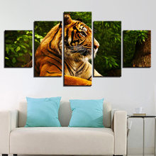 Impresión de imágenes HD en el cuadro de lona, decoración artística para el hogar, sala de estar, 5 piezas, pintura de animales Tigre, póster Modular, arte de pared 2024 - compra barato