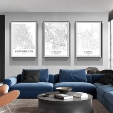 UTRECHT-Mapa de la ciudad de Moscú en blanco y negro, carteles lienzos de pintura para pared, decoración del hogar, 2024 - compra barato