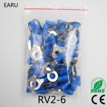 RV2-6 de Cable de terminal aislado de anillo azul, 100 unids/paquete, Terminal de crimpado eléctrico de 1,5-2,5mm, RV2.5-6 RV 2024 - compra barato