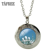 TAFREE Muslim Religious Architecture Locket Pendant Statement Necklace Sacred Mosque Islamic White Castle Glass Gem Jewelry RE18 2024 - buy cheap