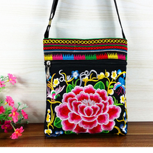 Hmong bolsas de ombro bordadas com dupla face, originais, de lona, retrô, pretas, zíper duplo, bolsas atravessadas pequenas, bolsas de marca femininas, bolsas de mão 2024 - compre barato