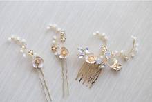 Jonnafe Jonnafe Pretty Gold Flower Hair Pins Bridal Comb Set Crystal Wedding Hair Jewelry Accessories Pin Women Headwear 2024 - buy cheap