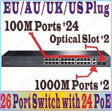 Máx. PoE 384W, interruptor PoE de 26 puertos, alimentación a cámara IP/AP WiFi, con 24 puertos PoE, 2 puertos Gigabit de RJ-45 y 2 puertos SFP 2024 - compra barato