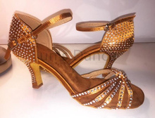 Sexy Bronzeado Cetim Strass Sapatos de Dança de Salão Sapatos de Dança Latina Sapatos de Dança Salsa Bachata 2024 - compre barato