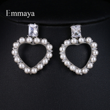 Emmaya Jewelry Shiny CZ Zircon Heart Shaped Pearl Stud Earrings pendientes boucles d'oreilles oorbellen Party 2024 - buy cheap