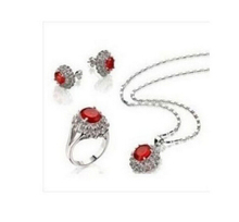 FREE shipping>>>>>> Jewelry Red Crystal Zircon Earring Ring Pendant Necklace sets 2024 - buy cheap