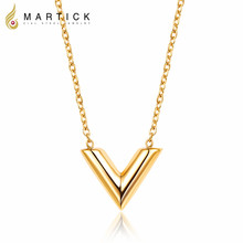Martick colar de aço inoxidável 316l, pingente em formato de letra e v, corrente com fecho em v, joias da moda, qualidade superior para meninas 2024 - compre barato
