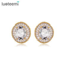 LUOTEEMI Hot New Fashion Women/Girl's Yellow Champagne Gold-Color Shiny Zircon Stud Earrings Jewelry Wholesale Free Shipping 2024 - buy cheap