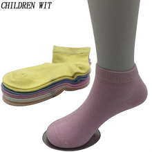 Calcetines de algodón transpirables para niños y niñas, moda de primavera y verano, Color caramelo, 4 a 11 años, 5 par/lote 2024 - compra barato