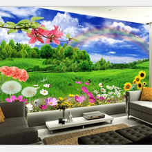 Beibehang papel de parede personalizado 3d romântico azul céu branco nuvens grande árvore paisagem foto papel de parede sala de estar fundo mural 2024 - compre barato