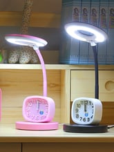 Cartoon alarm clock led desk lamp cute lovely eye protection children study reading lamp adjustable dimming led table lamp for g 2024 - buy cheap