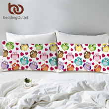 BeddingOutlet-funda para almohadas de búhos para niños funda para almohada de dibujos animados con corazón para niñas, funda de almohada estampada colorida, 2 uds. De 50x75cm 2024 - compra barato