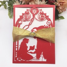 50pcs/lot Beauty And The Beast Theme Laser Cut Wedding Invitations With Ribbon Romantic Wedding Card Party Supplies Gift Card 2024 - buy cheap