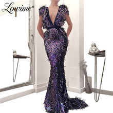 Sequin Deep V Neck Evening Dress 2019 Mermaid Sexy Prom Dresses Robe De Soiree Capped Sleeves Wedding Party Gowns Robe De Soiree 2024 - buy cheap