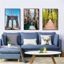 Modern Poster Landscape Boat Footbridge Bridge Canvas Painting Wall Picture For Living Room Decoration Maison Home Art Picture 2024 - buy cheap