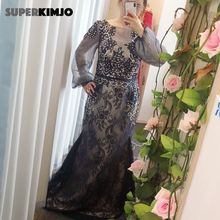 SuperKimJo Vestidos De Noche Lace Applique Evening Dresses Long Sleeve Beaded Formal Dress Mother of the Bride Dresses 2024 - buy cheap