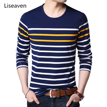 Liseaven Men's Cotton T-Shirts Striped Tshirt Long Sleeve T Shirt O-Neck Shirt Men Clothing 2024 - buy cheap