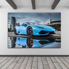 Vehicles Blue Huracan in City Super Car Wallpaper Canvas Printed Wall Art Poster Framed Painting for Room Decor 2024 - buy cheap