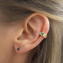 Multi color ear cuff 1 piece no piercing clip on earring bezel baguette pastel rainbow cz circle ear cuff earrings for women 2024 - buy cheap