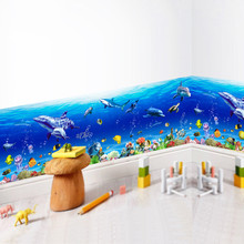 Underwater World Baseboard Decorative Wall Stickers For Kids Room Fish Shark Dolphin Mural Decal Kitchen Bathroom PVC Decoration 2024 - buy cheap