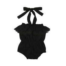 2019 New Infant Toddler Baby Girl Lace Sling Ruffle Bodysuit Solid Black Sleeveless Belt Jumpsuit Outfits Clothes 2024 - buy cheap