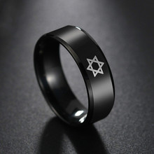 8mm Men Hiphop Ring Stainless Steel Black Star of David Finger Ring Male Religious Judaism Israel Jewish Band Wedding Jewelry 2024 - buy cheap