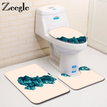 Zeegle-Conjunto de alfombras de baño con pintura de tinta, juego de alfombrillas de microfibra antideslizantes para suelo de baño, cubierta de asiento de inodoro, alfombras de baño, 3 uds. 2024 - compra barato