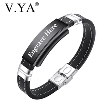 V. ya pulseira de silicone masculina, bracelete magnético gravado com nome personalizado, estilo mosaico, corrente de joias para presente 2024 - compre barato