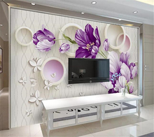 beibehang Customized large wallpaper 3d fashion three-dimensional floral romantic circle 3b butterfly TV background wall paper 2024 - buy cheap