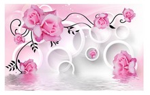 Papel de parede rosa flor 3d 3d, mural de parede 3d para decoração de casa, sala de estar 2024 - compre barato