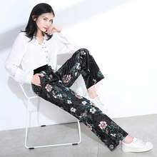 Women's Pants Autumn Velvet Flower Print Pants Wide Leg Pants Loose Straight Trousers Long Female Plus Size Trousers 2024 - buy cheap