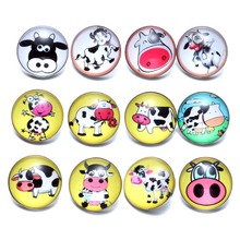12pcs/lot Cute Cow Theme Glass Charms 18mm Snap Button Jewelry For 18mm Snaps Bracelet Snap Jewelry KZ0692 2024 - compre barato